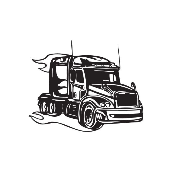 Black semi truck wall decal vinyl, side view DC 088