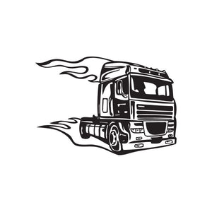 Semi truck wall decal with black-and-white flame graphics