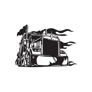 Semi truck wall decal in black with flame accents