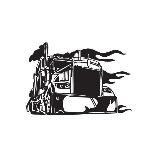 Semi truck wall decal in black with flame accents