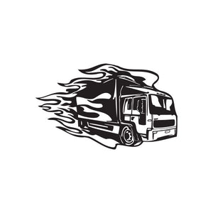 Semi truck vinyl wall decal with black flame and cab graphic