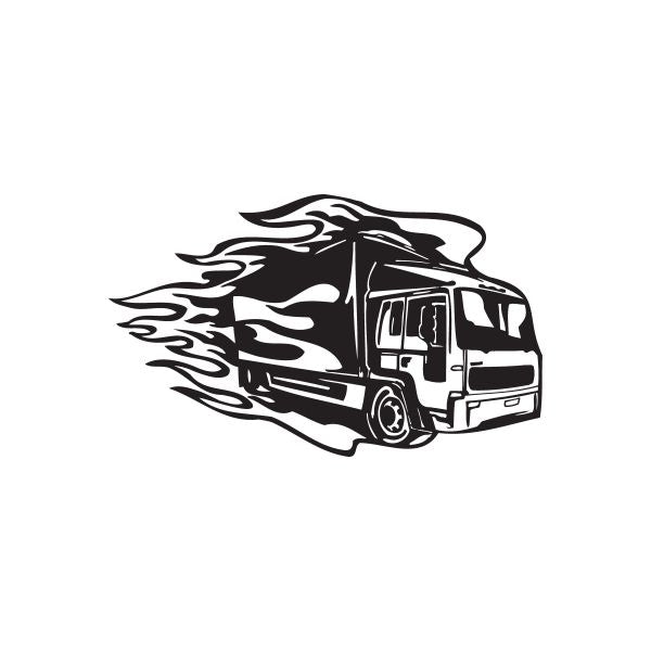 Semi truck vinyl wall decal with black flame and cab graphic