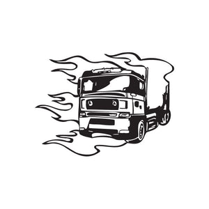 Semi truck vinyl wall decal with black truck and flame design
