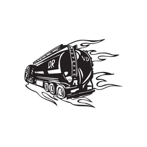 Semi truck vinyl wall decal, black and white truck with flames and smoke