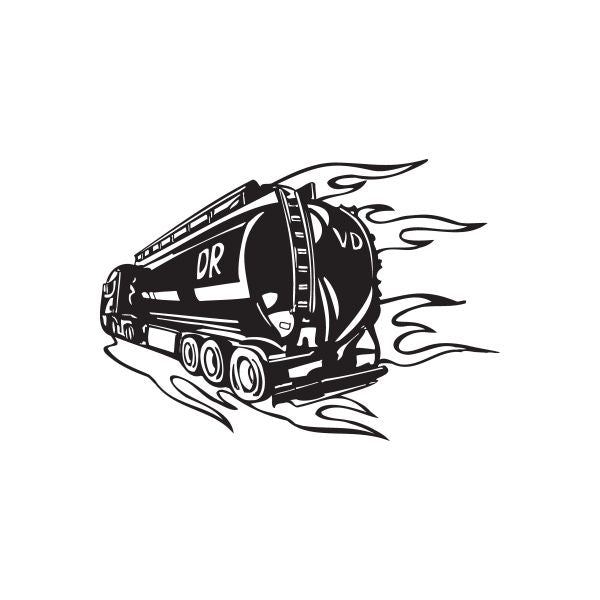 Semi truck vinyl wall decal, black and white truck with flames and smoke