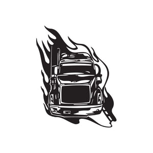 Vinyl semi truck wall decal, black flame truck front graphic