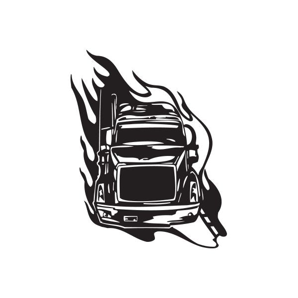 Vinyl semi truck wall decal, black flame truck front graphic