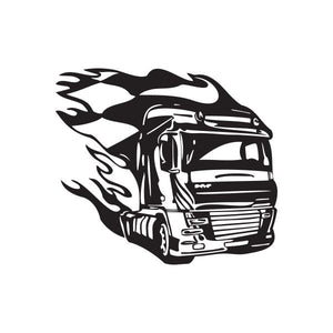 Vinyl semi truck wall decal, black truck front with flame-style shape