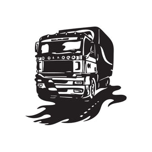 Black semi truck wall decal vinyl with road wave silhouette