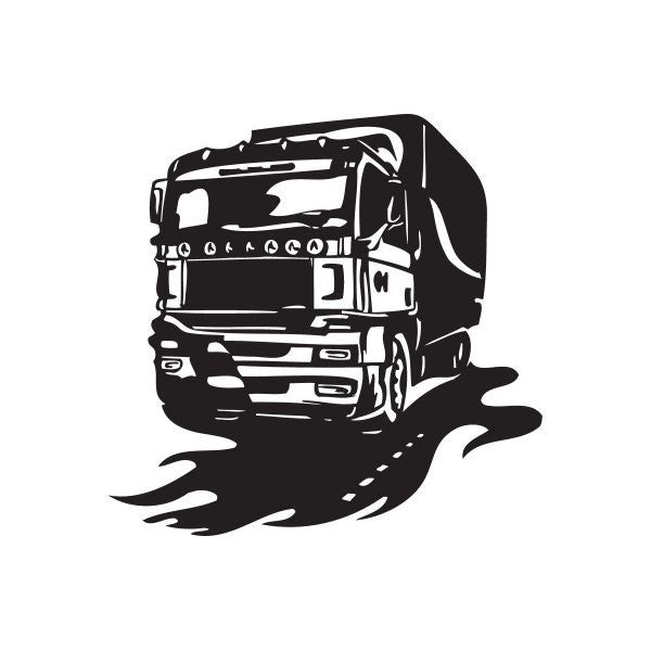 Black semi truck wall decal vinyl with road wave silhouette