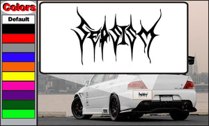 Gothic-style car decal with jagged black lettering