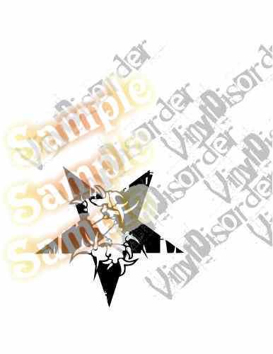 Star decal with black and white skull graphic and sharp star shape