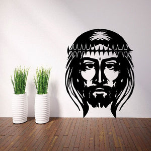 Black Jesus face wall decal with crown of thorns and beard