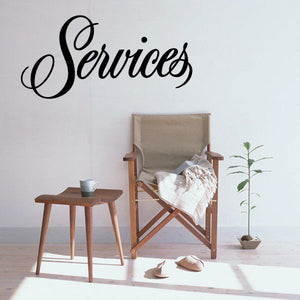 Services vinyl wall decal, black cursive lettering
