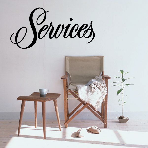 Services vinyl wall decal, black cursive lettering