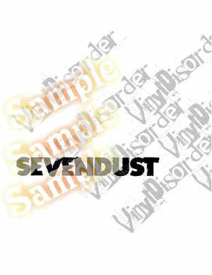 Sevendust bold text decal with black center lettering and yellow highlight