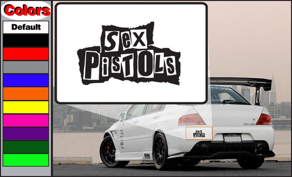 Vinyl decal with distressed 'Sex Pistols' text in black
