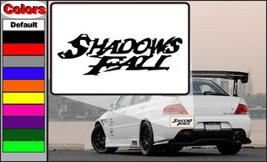 Shadows Fall decal with black logo on white backing