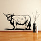 Shaggy black-and-white longhorn cow wall decal, standing side view