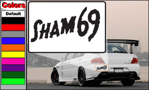Sham 69 decal with bold black text on white rectangular background