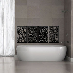 4-panel abstract pebble-shape decal with circular line patterns, black and white
