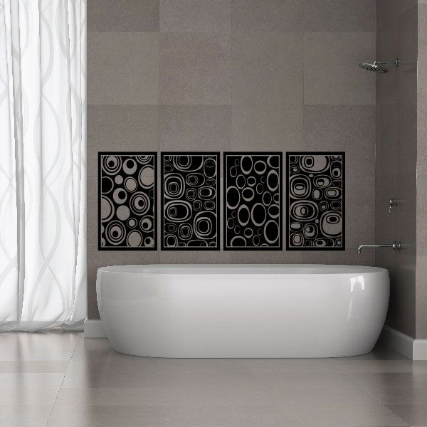 4-panel abstract pebble-shape decal with circular line patterns, black and white