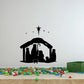 Nativity manger decal with star and shepherd silhouettes under a roof