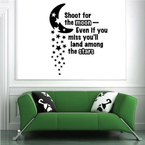 Black moon and stars quote wall decal with printed inspirational text