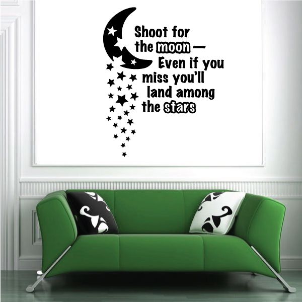 Black moon and stars quote wall decal with printed inspirational text