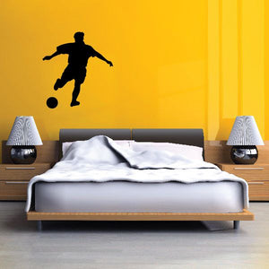 Soccer player wall decal, black silhouette with soccer ball