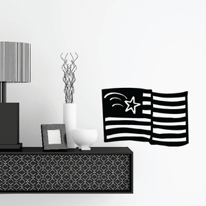 Shooting star American flag decal, black and white with star and wavy stripes