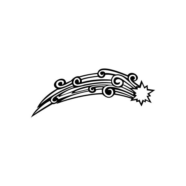Shooting star wall decal with black outlined comet and starburst spark