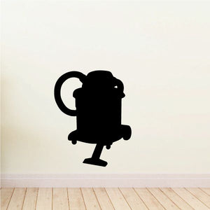 Shop vac decal in black silhouette with hose and nozzle, on flat backing