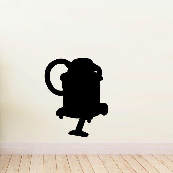 Shop vac decal in black silhouette with hose and nozzle, on flat backing