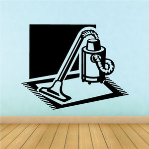 Shop vacuum wall decal with black canister, hose, and nozzle for cleaning