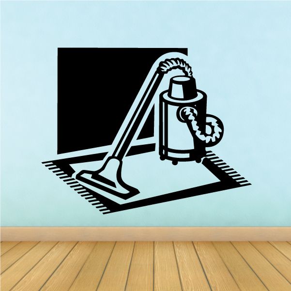 Shop vacuum wall decal with black canister, hose, and nozzle for cleaning