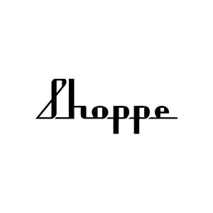 Black vinyl decal sticker with stylized Shoppe text