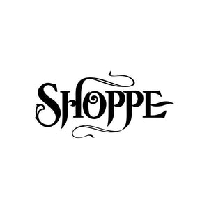 Shoppe vinyl decal sticker with stylized black Shoppe lettering