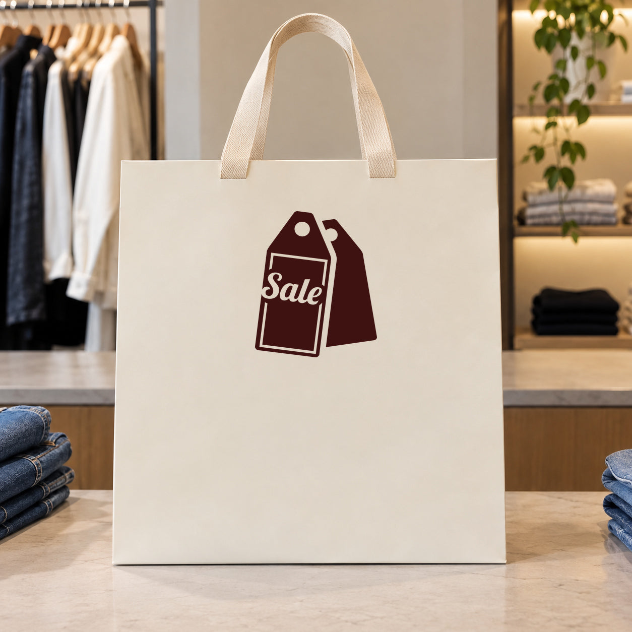 Sale tag decal with maroon price tag icon and “Sale” text
