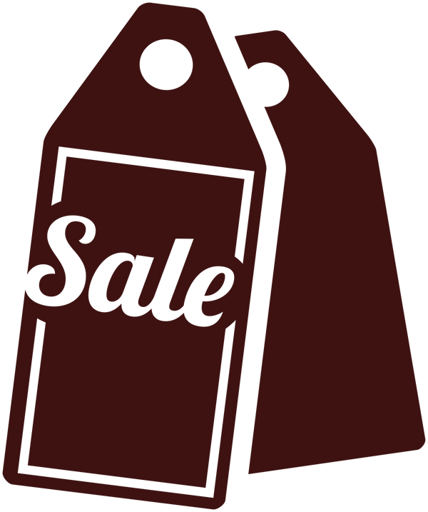 Maroon sale tag decal with price box and Sale text