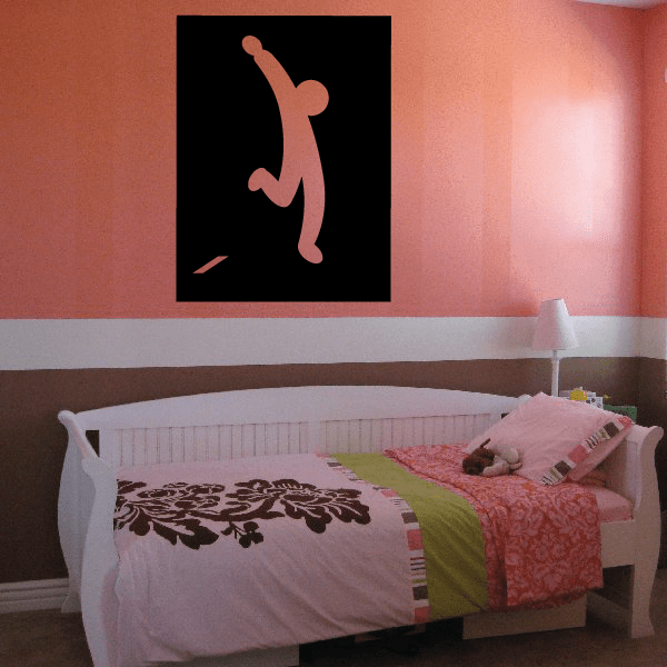 Shot put athlete wall decal, black square with brown throwing silhouette