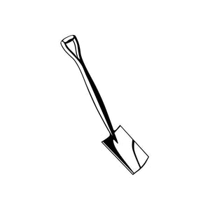 Shovel tool vinyl decal sticker with black line-art shovel outline