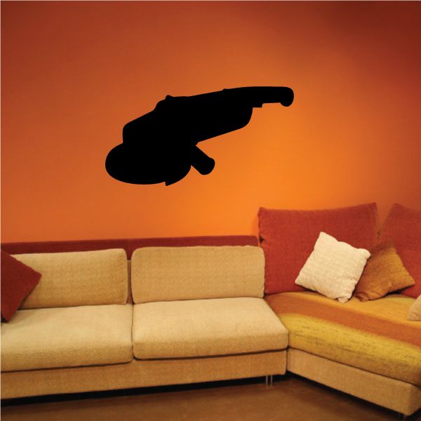 Side grinder decal, black tool silhouette shape on wall