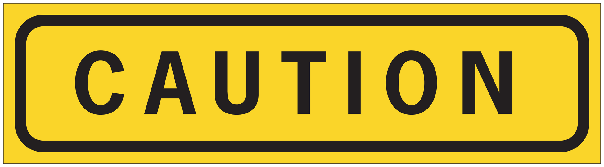 Yellow rectangle caution sticker with black border and CAUTION text