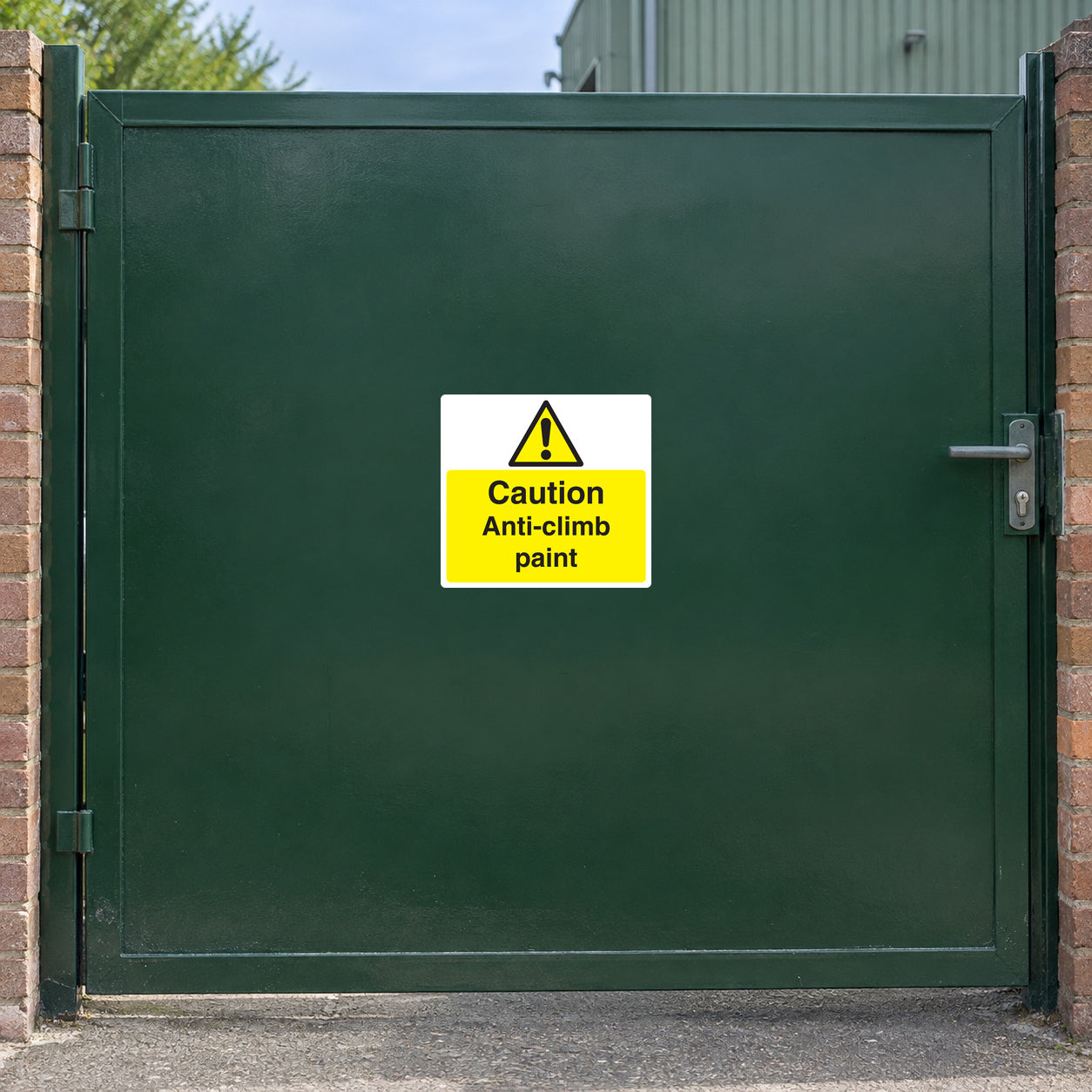Caution anti-climb paint warning sticker with yellow triangle on white label