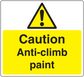 Caution anti-climb paint sticker with yellow warning triangle and black text