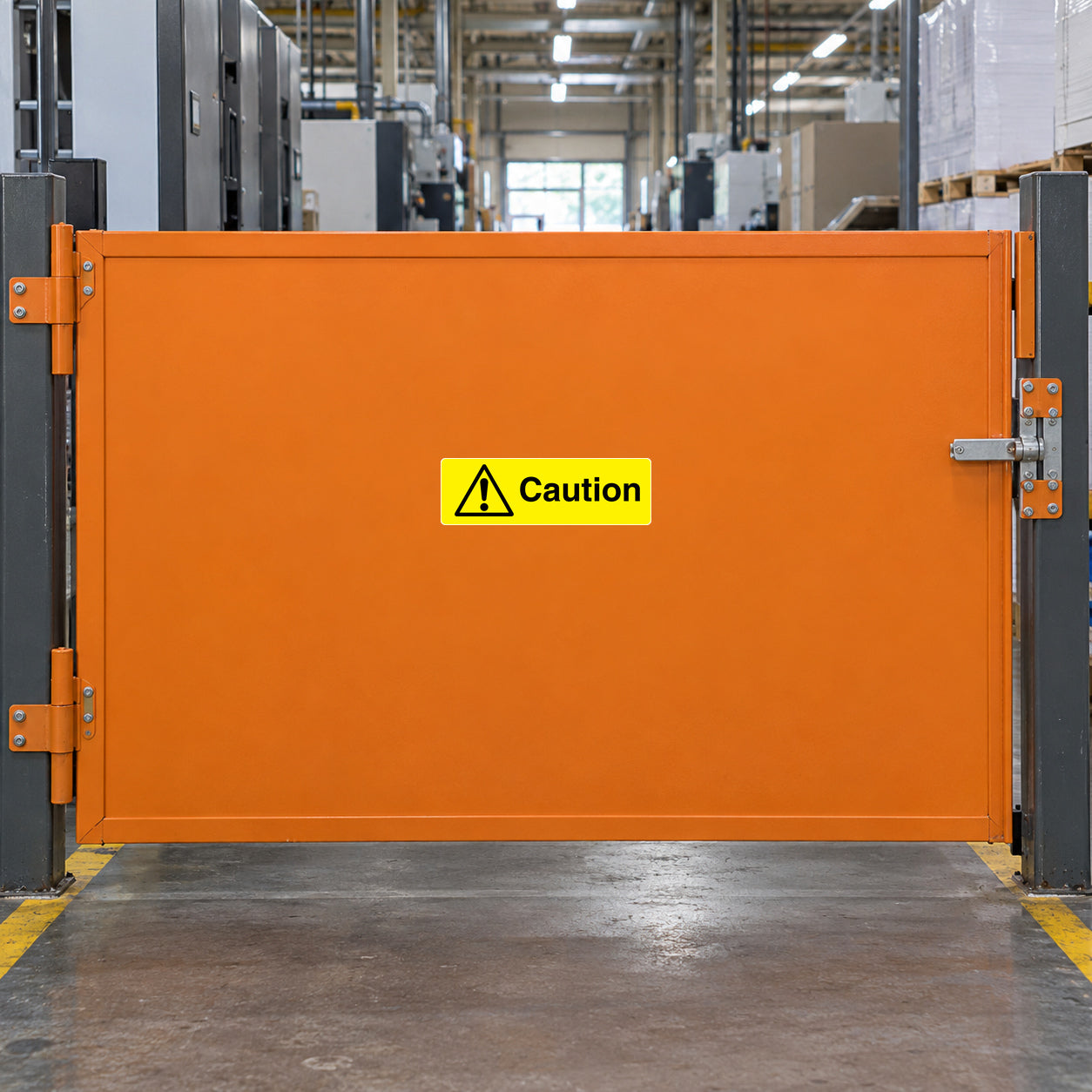 Warning caution sticker with black exclamation mark on yellow background