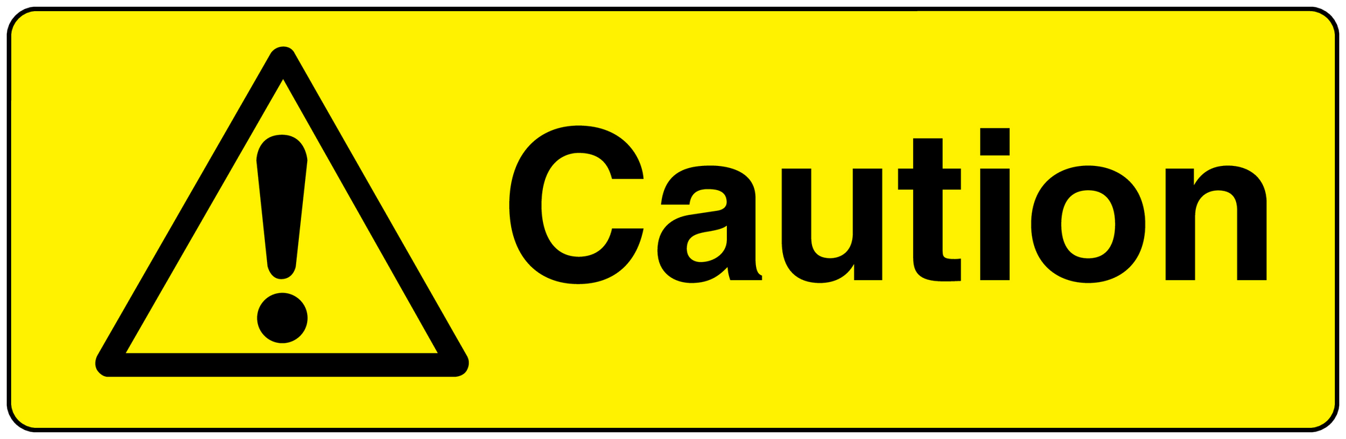 Caution yellow warning sticker with triangle exclamation icon and “Caution” text