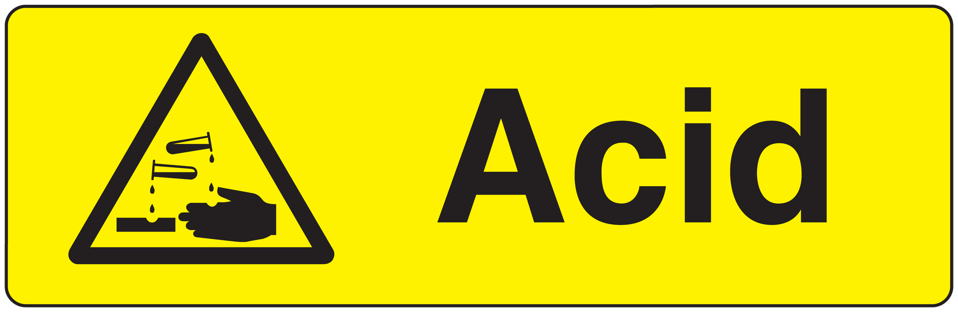 Caution acid sticker with yellow background, warning triangle, and 'Acid' text