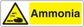Caution ammonia warning sticker with hazard triangle and yellow label reading 'Ammonia'.
